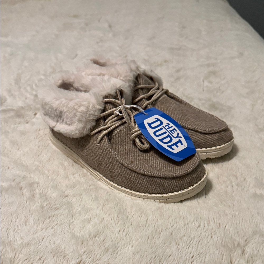 Hey Dude Tan Slippers with Plush Collar